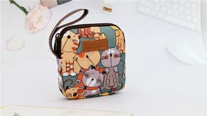 Leuke opbergtas met kattenprint, draagbare cosmetische tas en handige digitale accessoires.