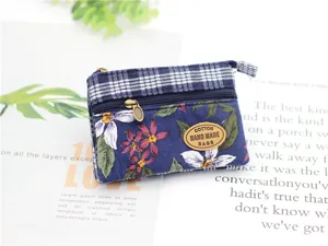 Floral pattern multi-layer cotton coin purse small fabric zipper pouch for women everyday use.