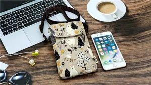 Waterproof Crossbody Phone Bag Cute Cartoon Bear Print Handbag Multi-layer Shoulder Bag.