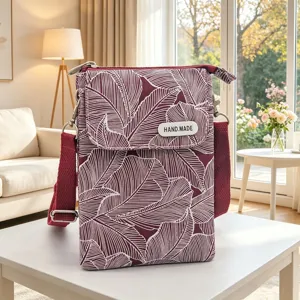 Crossbody Phone Bag Leaf Print Fabric Mobile Pouch Women Daily Casual Shoulder Handbag