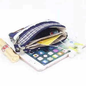 Multi-layer floral cotton coin purse fabric card holder mini zipper wallet for women fashion bag