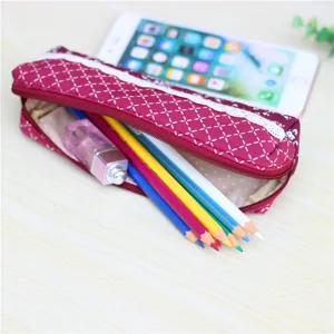 Astuccio in Tessuto a Griglia Stile Campagnolo Simpatico Borsa per Trucco con Bordo in Pizzo Custodia di Portatile Per Forniture Scolastiche e per Ufficio