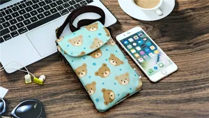Waterproof laminated cute bear crossbody phone bag for women with multiple compartments.