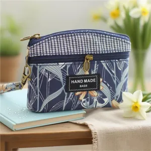 Women Cotton Floral Coin Purse Dual Zipper Mini Handbag Portable Storage Pouch Cute Small Wallet Daily Matching Clutch Bag