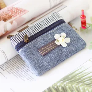 Women's Cotton Coin Purse Double Zipper Mini Wallet Cute Patchwork Change Pouch Small Handbag Pouch Bag-in-Bag