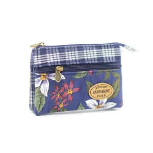 Floral multi-layer cotton coin purse cute small zipper change pouch for women daily use.