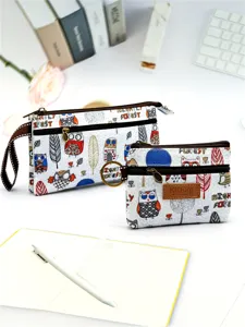 Pochette zippée en toile multicouche avec motif de hibou mignon, idéale pour les papeteries.