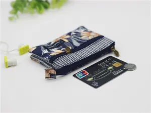 Multi-layer cotton floral coin purse small fabric zipper wallet card pouch for women daily use