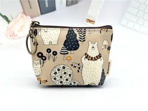 Schattig canvas muntportemonnee met cartoon print, ritssluiting en handige sleutelhanger.