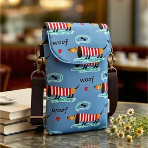 Women Waterproof Crossbody Bag Cute Cartoon Print Phone Bag Multi-Layer Casual Travel Shoulder Bag Daily Handbag