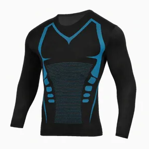 Maglia compressione manica lunga uomo sport fitness asciugatura rapida top nero aderente