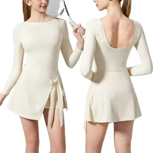 Robe de tennis de sport a manches longues pour femme vue avant et arriere activewear new