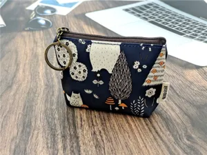Leuke canvas portemonnee met sleutelhanger, cartoon geprinte etui voor dames en meisjes.