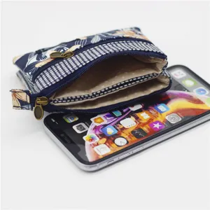 Multi-layer cotton coin purse with floral pattern, compact zip wallet and pouch for daily use.