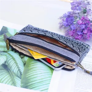 Modieuze Koreaanse multi-laags canvas clutch telefoon tas met witte geometrische print.
