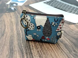 Canvas portemonnee mini etui schattig uil bos patroon portemonnee met rits en sleutelhanger.