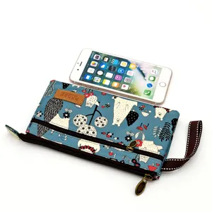 Meerlaagse canvas clutch tas voor vrouwen, schattige cartoon print tas met polsbandje.