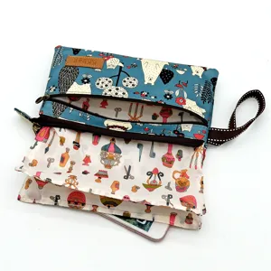 Vrouwen multi-layer canvas clutch tas zomer cartoon geprint handtas met handige polsbandje