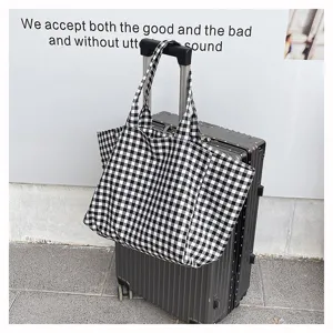 Sac cabas à carreaux noir et blanc, grand sac à épaule décontracté pour usage quotidien.