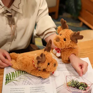 Cute plush reindeer slap bracelet soft Christmas wrist toy winter holiday gift for kids adults