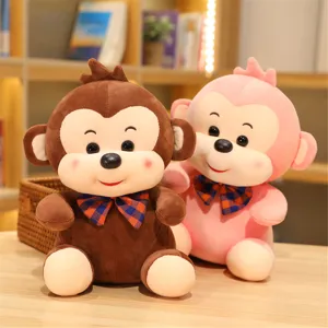 Cute plush monkey toy with bow tie, soft stuffed animal doll for kids gift wholesale
