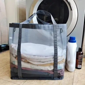 Cesto de ropa de malla portátil de gran capacidad plegable para baño y hogar.