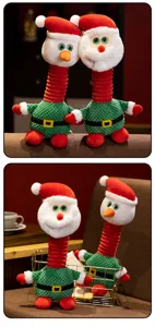 Leuke kerst pluche knuffel kerstman en sneeuwman met uitrekbare nek voor decoratie