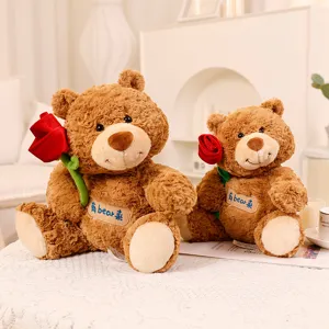 Plüsch Teddybär Stofftier Spielzeug Mit Rosenblume Süße Weiche Puppe Geburtstagsfeier Geschenk Für Kinder Und Jugendliche