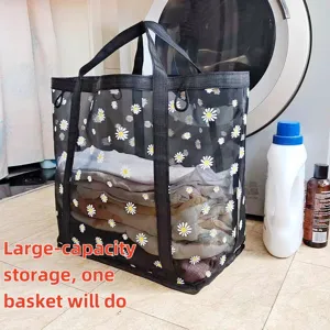 Cesta de Ropa Plegable de Gran Capacidad Cesta de Almacenamiento de Malla Organizador Portátil para Baño Dormitorio