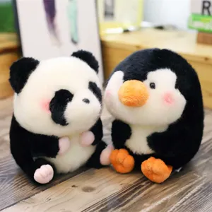 Cute round plush toys, soft stuffed panda and penguin doll for kids and car decoration.