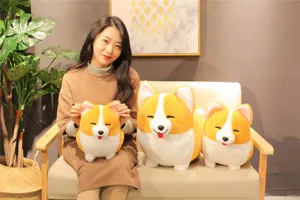 Cute corgi plush toy detailed scene showcasing soft fluffy texture and adorable facial design.