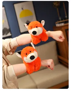 Cute plush fox slap bracelet for kids, soft animal wrist band toy for party gifts.