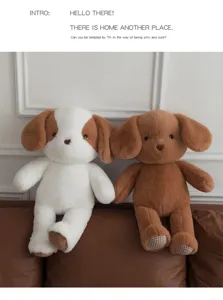 Cute plush dog stuffed animal toy, soft brown and white puppy doll for kids and gift decor.