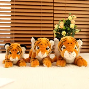Cute simulation tiger plush toy lying posture soft stuffed animal doll for kids birthday gift