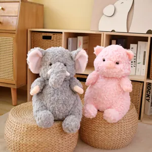 Cute plush elephant and pink pig stuffed animals toy set, soft kids doll gift for home decor.
