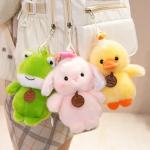Cute plush animal bag pendants, soft frog rabbit duck toys, lovely backpack keychain accessories.