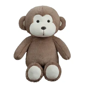 Cute brown plush monkey stuffed animal toy for kids, soft doll sitting display main view.