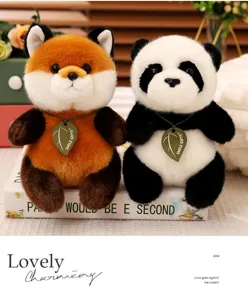 Cute plush toy stuffed animals set featuring a soft fox and panda design for home decor kids gift.