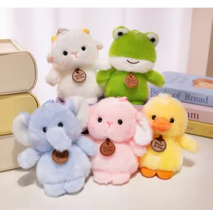 Cute plush animal pendant soft toy collection featuring sheep frog elephant rabbit duck decor.