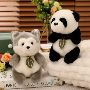 Cute plush toy set featuring husky and panda dolls with soft fabric, perfect home decor.