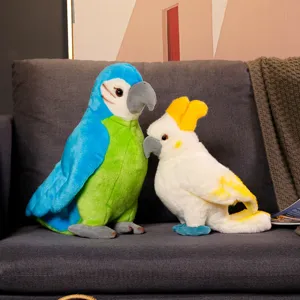 Realistic plush parrot toys set, soft stuffed macaw and cockatiel dolls for home decor and kids gift.