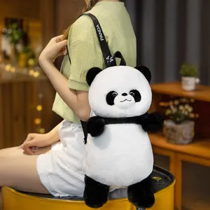 Zaino panda in peluche carino per ragazze, morbida borsa a spalla di animale, stile quotidiano.
