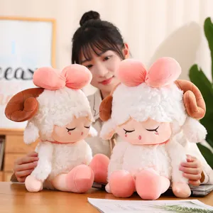 Cute plush sheep toy doll soft stuffed pillow fluffy animal gift for kids and girls.