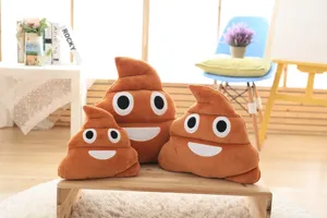 Funny poop emoji plush pillow and cushion, cute soft stuffed toy for creative gag gift home decor.