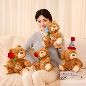 Plüsch Teddybär mit romantischer Rose, weiche Stofftier Puppe für Geschenke, süße Partydeko.