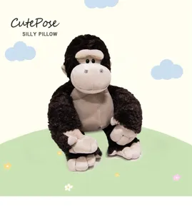 Cute gorilla plush toy detail, soft stuffed animal doll for kids comfort and cute room decor.
