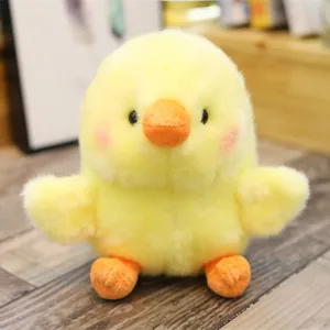 Cute yellow chick plush toy detail close-up, soft fluffy stuffed animal doll for kids gift.