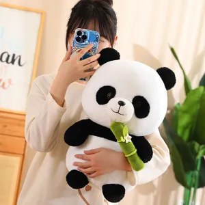 Cute panda plush toy stuffed animal with bamboo for kids gift soft toy fluffy doll cute present