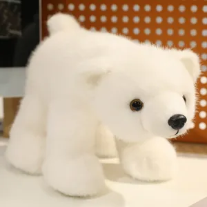 Cute standing white polar bear plush toy, realistic stuffed animal doll for kids main view.