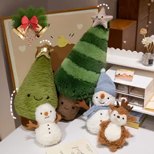 Christmas plush toy set including cute trees, snowmen and reindeer for holiday home decor.